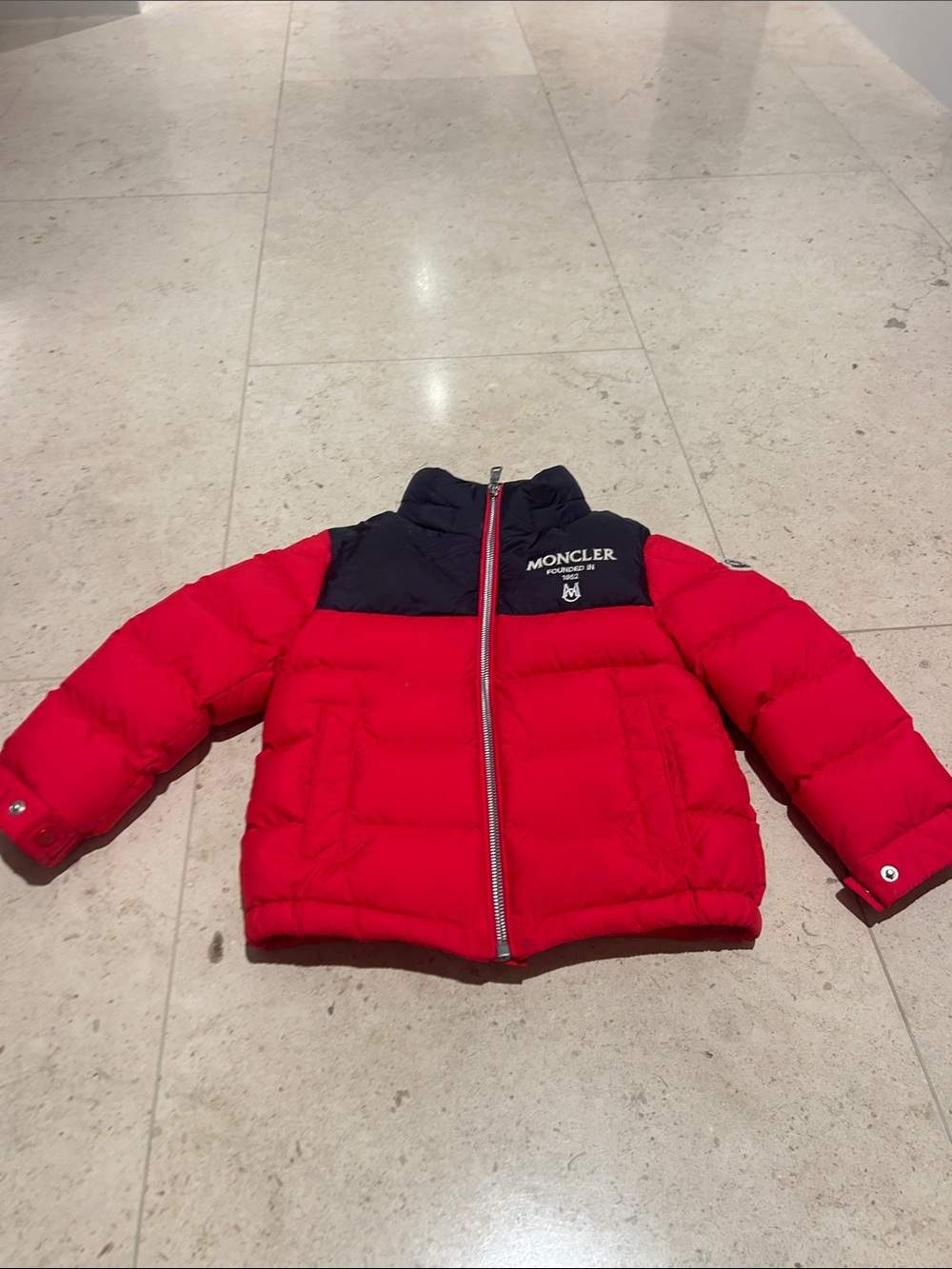 Moncler Red and Navy Colorblock Kids Puffer Jacket